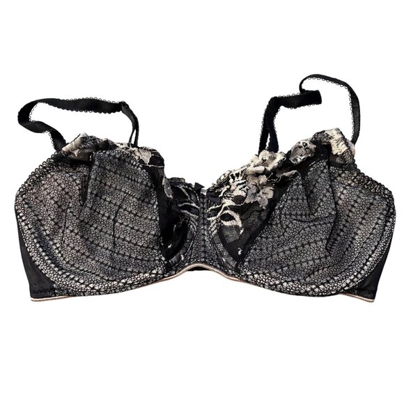 Lunaire 36DD Underwire Lace Bra Black & White Adjustable Straps Stretch Mesh - Picture 1 of 3